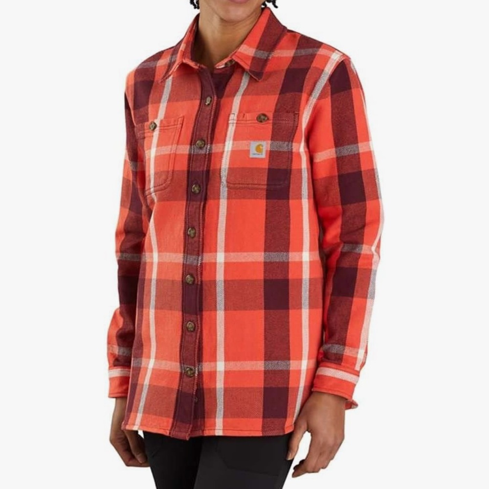 Carhartt Womens NEW Loose Fit Plaid Heavyweight Twill Shirt Jacket Large 12/14